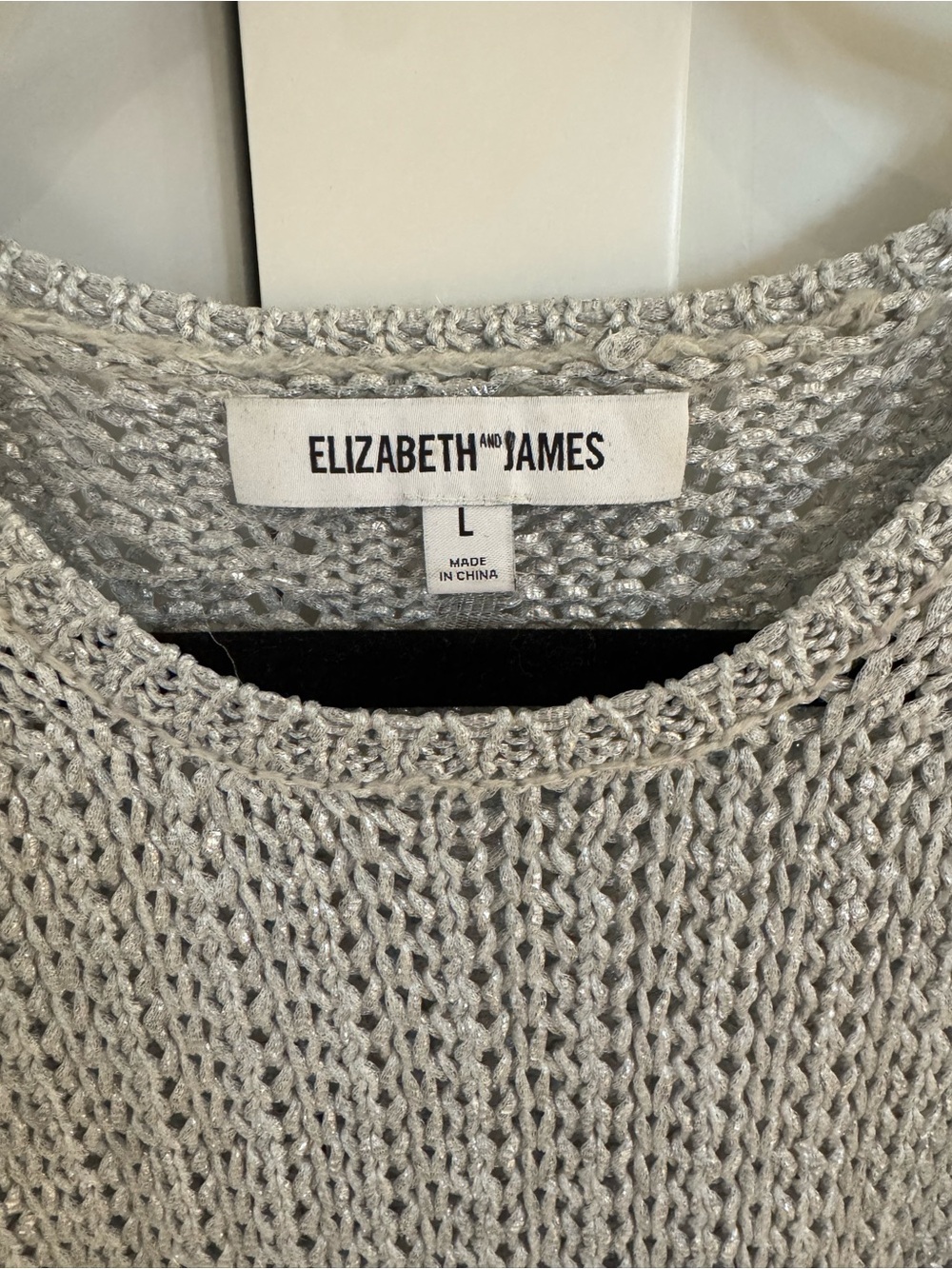 Elizabeth and James Silver Open-Knit Scoop Neck Top